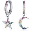 Qings Orecchini con Nessun tipo di metallo a Cerchio con Ciondolo Stella Luna Argento Sterling 925 Orecchini Asimmetrici Donna Pendenti con Zirconia Colorati