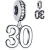 GLOWDAS 10 a 25 28 30 31 33 35 36 40 45 50 55 60 65 70 75 80 Charms Compleanno, fits Bracciale Anniversario Europeo/Collana, 925 Argento Sterling Numero Ciondolo Perline, Regali per Amante/Famiglia/Amici