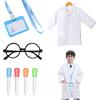 TSHAOUN Costume da Scienziato Bambini, Set da 7 Pezzi Costume da Dottore Camice da Laboratorio con Contagocce Occhiali Scheda di Lavoro, Scienziato Gioco di Ruolo Medico per Ragazzi e Ragazze