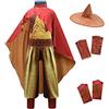 Lito Angels Costume da Principessa guerriera e l'Ultimo Drago per Bambina, Tuta con Cappello di Bambù e Mantello Rosso, Abito da Festa, Taglia 3-4 Anni, Set C