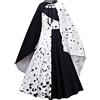 Lito Angels Children's Apparel Lito Angels Vestito Costume Crudelia Demon con Mantello e Parrucca per Bambina, Taglia 4-13 anni, Bianco e Nero