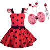Lito Angels Vestito da Ladybug Ragazza eroica maculata con Ali e Accessori per Bambina, Gonna in Rosso a Pois, Taglia 7-8 Anni