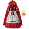 ReliBeauty Rosso Costume Bambina Vestito con Mantello Cesto,5-6 anni