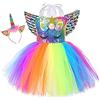 Sincere Party Tutu per bambina in tulle con unicorno Abito soffice per compleanno con unicorno arcobaleno con fascia e ali 2T-4T(90cm-100cm)