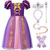 ReliBeauty Costume Principessa Bambina Vestito Abito Lilla con Accessori Manica a Sbuffo, 130