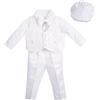 Lito Angels - Completo Abito Bianco da Battesimo per Bimbo, 5 Pezzi Set (Gilet, Camicia, Pantaloni, Papillon e Cappello), Taglia 3-6 Mesi, Manica Lunga, Floreale