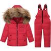 JiAmy Tuta da Sci Bambino Piumino con Cappuccio + Pantaloni da Sci, 2 Pezzi Tuta da Neve Snowsuit Caldo Invernale Salopette Giacca Cappotto Pantaloni da Neve, Rosso 4-5 Anni