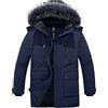 Wantdo Cappotto Spesso Caldo Invernale Giacca Media Lunghezza Antivento Parka con Cappuccio in Pelliccia Giubbotto Slim Fit Idrorepellente Uomo Blu S