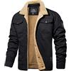 MAGCOMSEN - Giacca invernale da uomo militare Trucker, cappotto cargo caldo in pile foderato, cappotti Windbreaker, Sherpa termico con colletto, giacche da combattimento, Nero , S