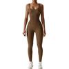 Litthing Tuta Intera Donna Sportiva Aderente Sexy Scollo Quadrato Completo per Yoga Senza Maniche Nero Jumpsuit Palestra Abbigliamento Costine Elastico Tutina Sportivo