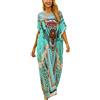 YOUKD Vestito Lungo Maxi da Spiaggia in Caftano Etnico Lungo Bohemien Cover Up Dress per Donna