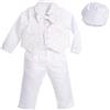 Lito Angels - Completo Abito Bianco da Battesimo per Bimbo, 5 Pezzi Set (Gilet, Camicia, Pantaloni, Papillon e Cappello), Taglia 12-18 Mesi, Manica Lunga, Floreale (Etichetta in Tessuto 0L)