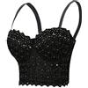 Woboren Intima da Donna con Reggiseno in Strass Argento Lucido da Donna (Nero, M)