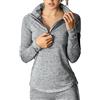 icyzone Maglia Trekking Donna Manica Lunga Mezza Zip Felpa Sportiva Traspirante con Colletto maglietta Corsa Yoga(XL,Grigio)