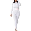 Loalirando Completo Sportivo Donna Tuta da Ginnastica 2 Pezzi Tinta Unita Maglietta a Manica Lunga Collo Alto + Pantaloni a Vita Alta Sportwear per Yoga Corso Palestra Jogging Fitness (bianco, M)