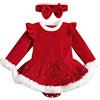 Loalirando Completo Neonata Elegante Abito Principessa Rosso con Pailettes di Natale Bambina Natalizio Vestito Bambina Invernale +Fascia di Natale per Bambini (Rosso, 6-12 Mesi)