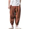 Onsoyours Uomo Estate Casual Shorts Harem Pantaloni Capri Larghi Cotone Lino Vita Elastica Coulisse Cargo Pantaloncini 3/4 Shorts A caffè XL