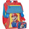 Franco Panini. Schoolpack Zaino Compatibile con Super Mario Estensibile 40x29x13(+9) cm + Astuccio Triplo Completo