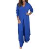 Onsoyours Donna Elegante Due Pezzi Casual retrò Ampia Abbigliamento Streetwear Irregolari Bluse e Pantaloni Larghi 2 Pezzi Set Loungewear Curvy Taglie Forti A Blu XL