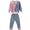 amropi 2 PCS Set Completo Ragazze Felpa + Denim Pantaloni Jogging Tuta Sportiva Rosa-1 Blu,7-8 Anni