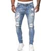 Dazzerake Jeans da Uomo Pantaloni a Vita Media Strappati Pantaloni Streetwear Hiphop Basic Slim Fit Classico Casual (Blu Chiaro, XL)