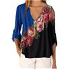 Xmiral Camicia Top Camicetta Donna Plus Size Manica Lunga in Chiffon sfumato Tie-Dye con Scollo a V (XL,1Blu)