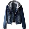 seiveini Giacca di Jeans con Cappuccio Donna Corta Giubbotto Jeans Giacca Denim Boyfriend di Base Giacca Jeans Taglie Forti Casual Jacket A Blu Scuro XL