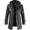 Generic 2023 Nuovo - Giacca invernale da uomo con cappuccio staccabile più giacca in pelle di velluto casual a maniche lunghe cerniera allungata trench gotico cappotto invernale caldo da uomo, Caff, M