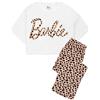 Barbie Doll Pigiama da Donna T-Shirt Corta Bianca con Logo Leopardato e Pantaloni Pjs