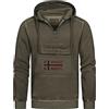 Geographical Norway Gymclass - Felpa con cappuccio da uomo, look lavato, tasca sul petto, mezza zip, con cappuccio e ricami, kaki, L