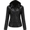 Peuignao Giacca Similpelle Donna Giubbotto Giubbino Ecopelle Giacca Biker Jacket Donna Giubbotto Similpelle Faux Leather Jacket Donna Giacche Ecopelle Giacca Bikers Finta Pelle Donna con Cappuccio Nero 5XL