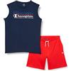 Champion Legacy Graphic Shop Double Logo S/L T-Shirt & Shorts Completo, (Blu Marino/Rosso Intenso), 15-16 Anni Bambini e Ragazzi