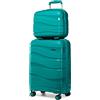 KONO Set di 2 Valigie Rigida 35,5/56cm Trolley e Borsa da Toilette Polipropilene Piccolo con TSA Lucchetto (Verde)
