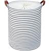 DOKEHOM 20-Inches Ispessimento Raggruppabili Round Stoccaggio Paniere, Cotone (Strisce Blu, L)