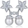 Yumilok, orecchini in argento Sterling 925 con zirconi e perla, motivo floreale, per donne e ragazze
