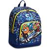 SJ GANG STYLE JAM GANG Zaino Scuola SJ Advanced - Funny Adventure Boy Bambino - Doppio Scomparto - Blu con tasca con diverse fantasie - Flip System