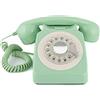 GPO 746 Rotary Telefono Fisso Retro anni '70, Telefono Classico con Interruttore per Suoneria, Cavo Arricciato, Suoneria a Campanello Originale, per Casa e Hotel, Verde Menta