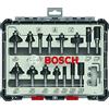 Bosch Accessories Set Frese da 15 pz. Miste, per Legno, Accessorio Fresatrici Verticali con Codolo di 8 mm