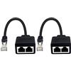 Duttek, Adattatore 2-a-1, Da RJ45 femmina a maschio, 2 pezzi, Per Ethernet e LAN, Cat 5/Cat 6, Estensore e cavo di rete