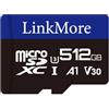 LinkMore Scheda Micro SDXC da 512GB, compatibile con A1, UHS-I, U3, V30, Classe 10, velocità di lettura fino a 95 MB/s, velocità di scrittura fino a 75 MB/s, adattatore SD incluso