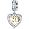 GLOWDAS 20 ° anniversario Charms fit Pandora Braccialetto, 18K Numero d'oro 20 Dangle, 925 Sterling Silver 20 anni di compleanno Cuore collana/ciondolo perline con pietre di nascita, regali per moglie/sposa
