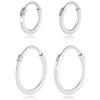 Kuzzoi Set di orecchini a cerchio da uomo, rotondi, 2 paia di orecchini classici lucidati, orecchini a cerchio in argento sterling 925, di alta qualità, per uomo, Argento sterling