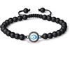 COAI Bracciale Malocchio con Perline di Onice Nero Opaco Pietra Dura da Uomo e da Donna, Bracciale di Onice Reglabile Unisex 16cm
