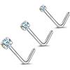 ZS 18K Oro Vero 20G Anelli al Naso per Donna Uomo, 1.5mm 2mm 3mm CZ Diamante Simulato, Solido 7mm Piercing Naso Gioielli per Il Corpo (Forma di L,AB Bianco)