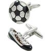 COLLAR AND CUFFS LONDON Gemelli Camicia Uomo Football - Con Scatola - Calcio e Football Boot - Ottone - Colori Argento e Nero - Giochi Circolare Sport Soccer - Un Paio