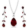 Crystalline Azuria Donna 18ct Placcato Oro Bianco Lacrima Parure con Rosso Zirconi Collana Orecchini Pendenti