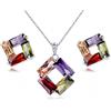 Crystalline Azuria Donna 18ct Placcato Oro Bianco Colorato Cristalli di Zirconi Rombo Parure Collana con Ciondolo 45 cm Orecchini