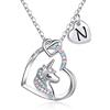 TINGN Regali Unicorno per Ragazze Collana in Oro Bianco, Placcato Oro 14k Catena Lettera N Collane Unicorno per Ragazze Donne Ragazze Ciondolo Cuore Collana Unicorno Regali per Ragazze