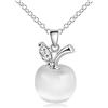 Crystalline Azuria Donna 18ct Placcato Oro Bianco Mela Collana con Ciondolo con Bianco Simulato Occhi di gatto pietra Cristalli 45 cm