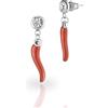 inSCINTILLE Orecchini Pendenti in Acciaio Inossidabile con Corno Peperoncino Portafortuna e Punto Luce in Zirconia Cubica (Pendente corto)